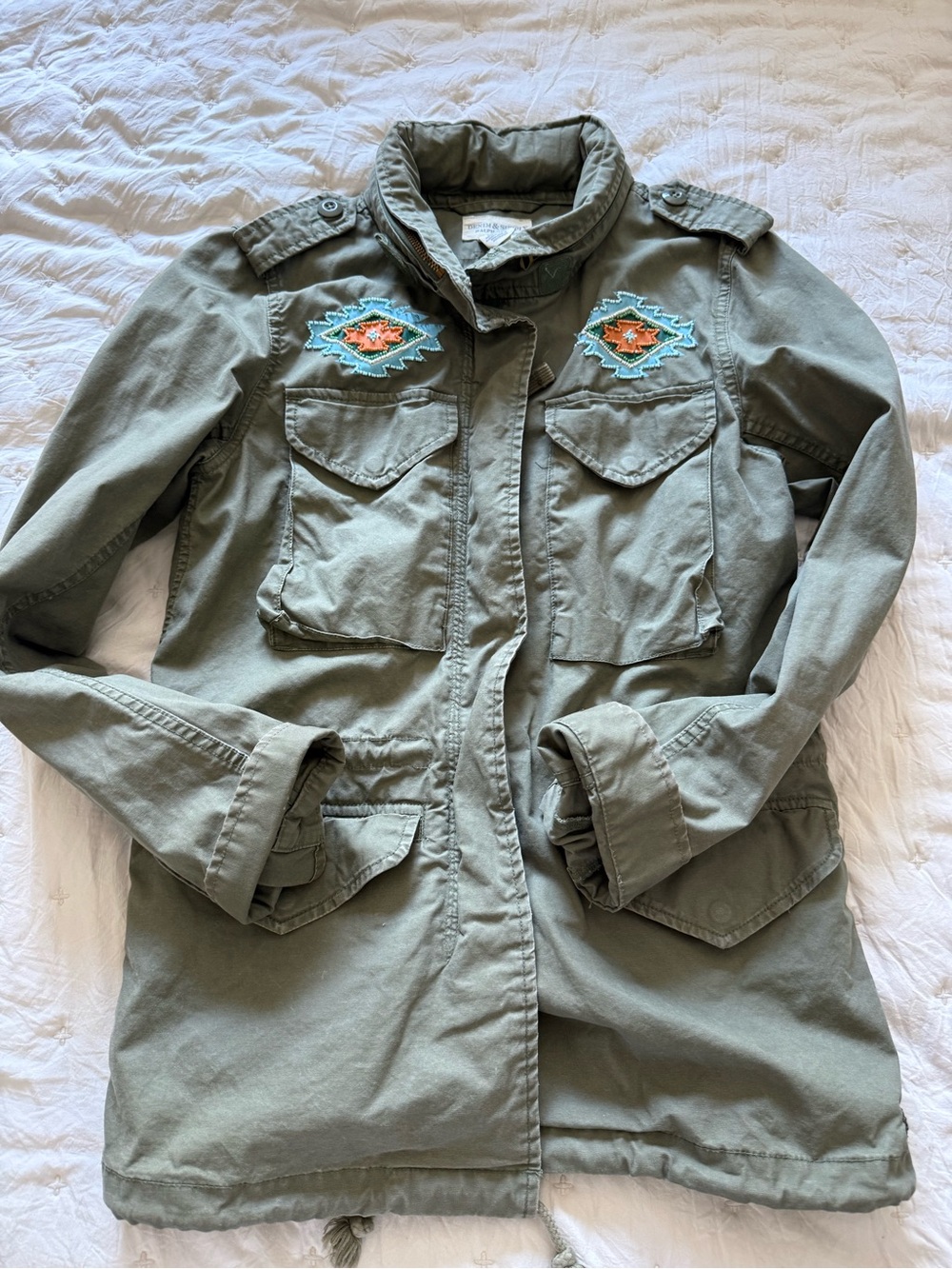 Denim & Supply Ralph Lauren Beaded Military Field Jacket Olive Green